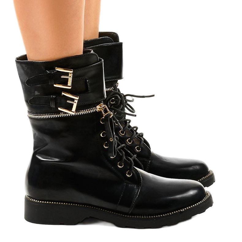 Black military boots with a ZH35 zipper 1