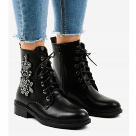 Black flat ankle boots with stones BH5501 1