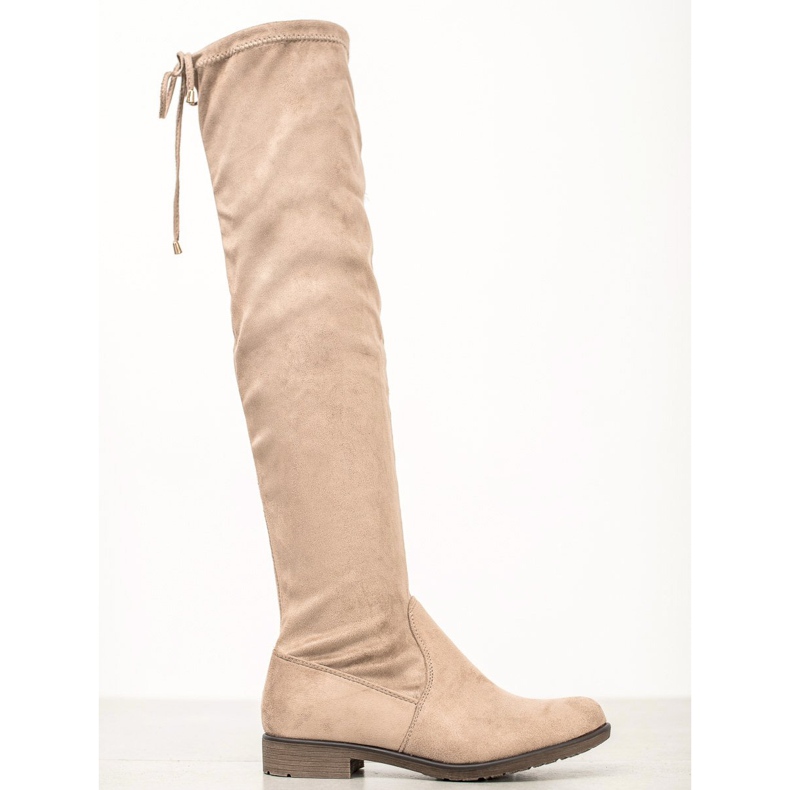 J. Star Suede thigh-high boots with a binding beige 1