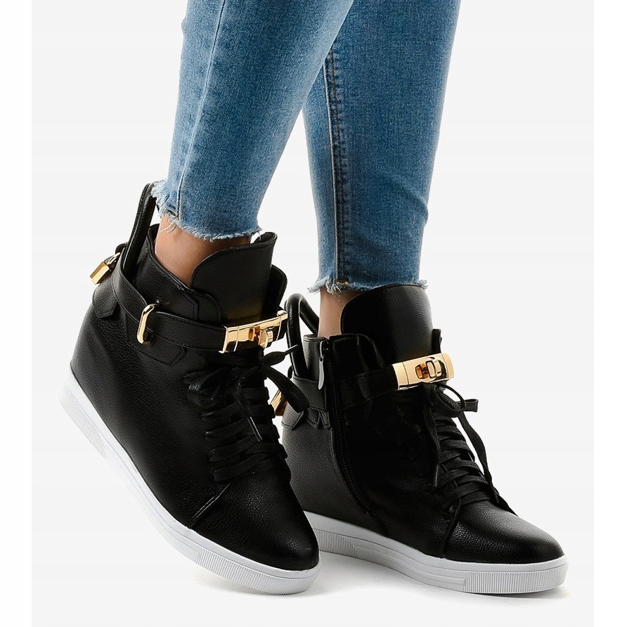 Black wedge sneakers with a H6600 buckle - KeeShoes