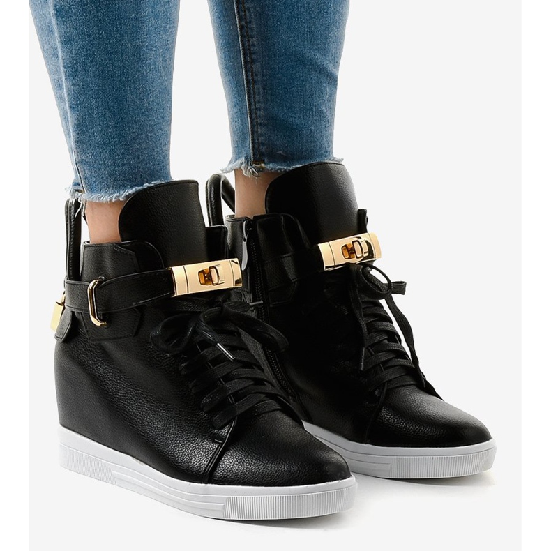 Black wedge sneakers with a H6600 buckle 1