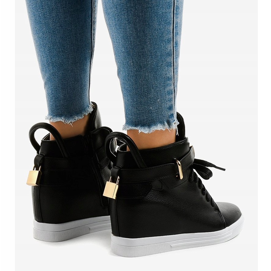 Black wedge sneakers with a H6600 buckle - KeeShoes