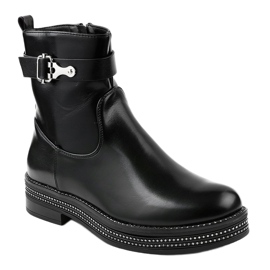 Black flat boots with diamonds C-68 1