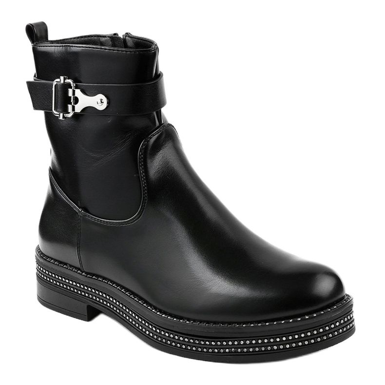 Black flat boots with diamonds C-68 1