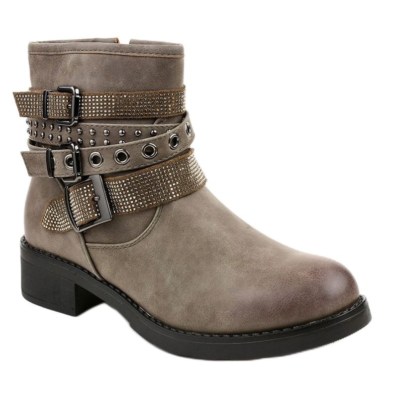 Khaki flat-heeled ankle boots with a 7365-PA buckle green 1