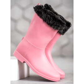 SHELOVET Rain boots with fur pink 1