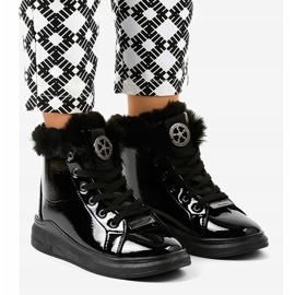 Warm black lacquered sneakers TL135-6 1