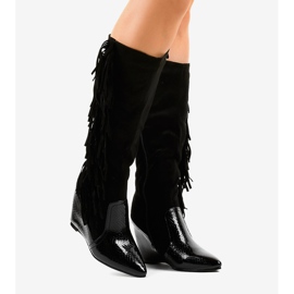Women's suede wedge boots T81 black 2