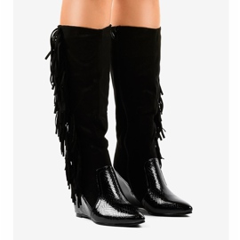 Women's suede wedge boots T81 black 1