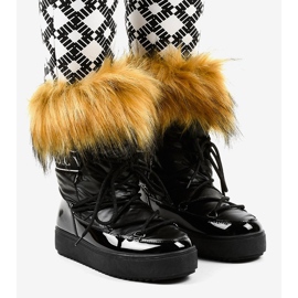 Black fashionable snow boots with fur 119-39 1