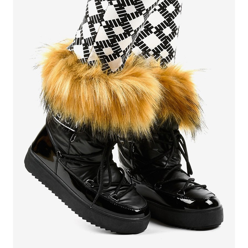 Black fashionable snow boots with fur 119-39 2