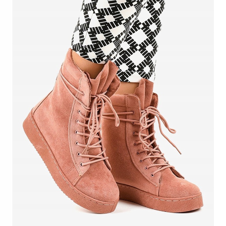 Pink suede flat boots 7-3727B 2