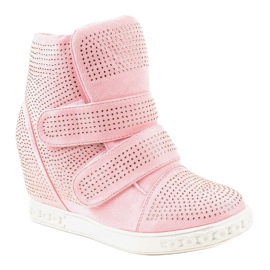 Pink wedge sneakers with studs KLS-112-4 1