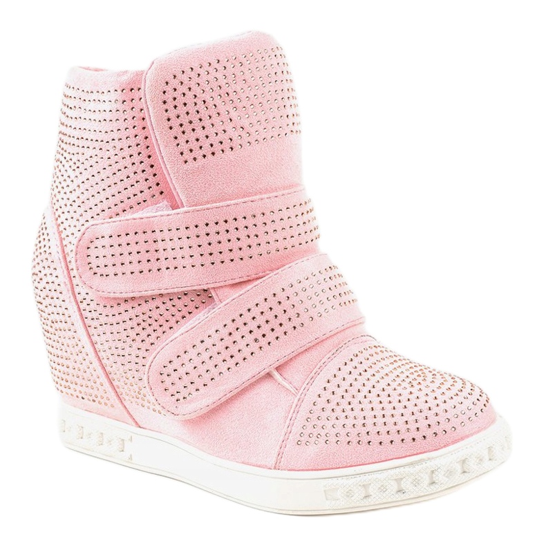 Pink wedge sneakers with studs KLS-112-4 1