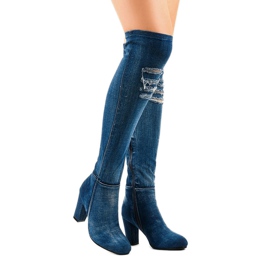 Distressed denim boots HX15135-96 navy blue 1