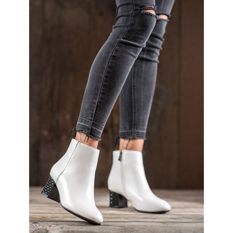 SHELOVET White Boots With Decorative Heel 1