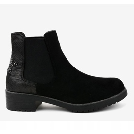 Black suede flat ankle boots with a star SHN2221 1