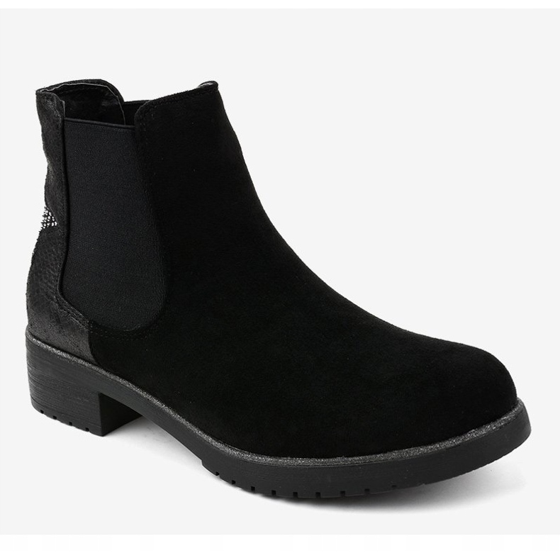 Black suede flat ankle boots with a star SHN2221 2