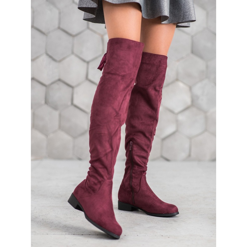 SHELOVET Suede Boots With Binding red 1