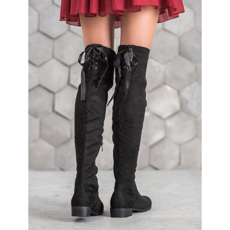 SHELOVET Suede Boots With Binding black 1