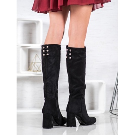SHELOVET Suede Boots With Cubic Zirconia black 2