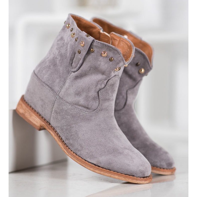 Bella Paris Suede cowboy boots with jets grey 2