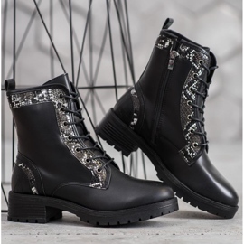 Seastar Lace-up Workers Snake Print black 1
