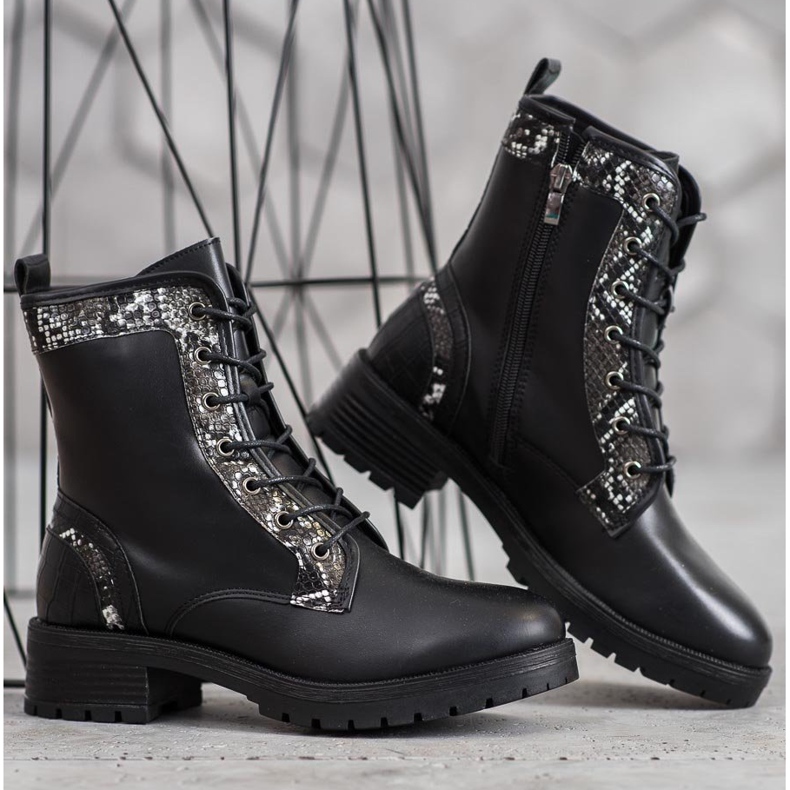 Seastar Lace-up Workers Snake Print black 1