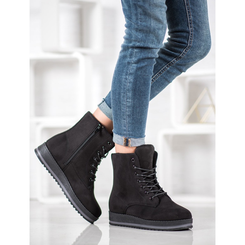 SHELOVET Suede Trappers On The Platform black 2