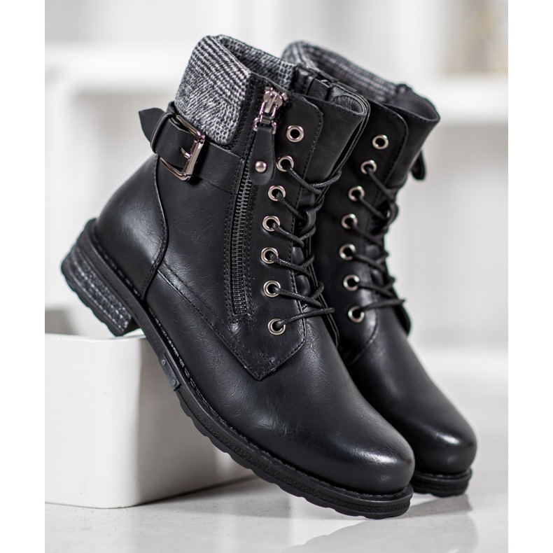 J. Star Lace-up boots with eco leather black 1