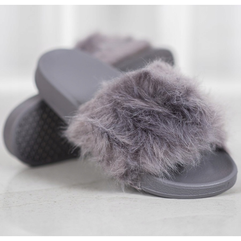 SHELOVET Rubber Slippers With Fur grey 2