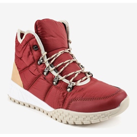 Red, insulated lace-up boots F118-1 1