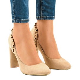 Beige suede high heels LE037P 1