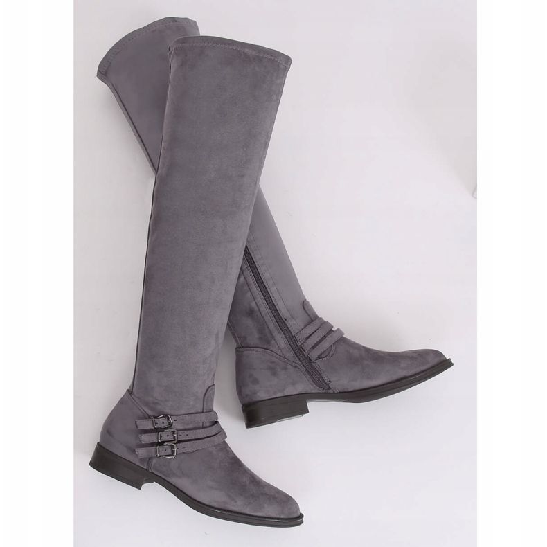 Gray suede riding boots K1807811 Gris grey 1