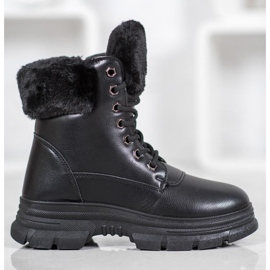 SHELOVET Lace-up Workers With Fur black 2