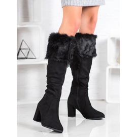 SHELOVET Suede Boots With Fur black 1