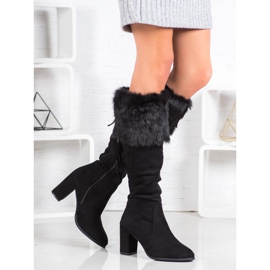 SHELOVET Suede Boots With Fur black 2
