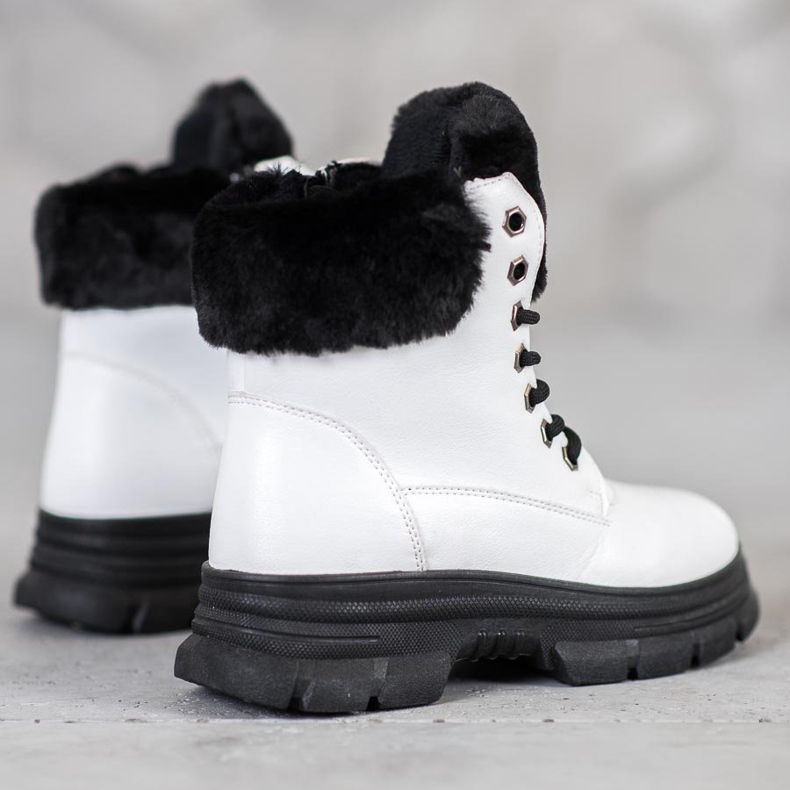 SHELOVET Lace-up Workers With Fur white 1