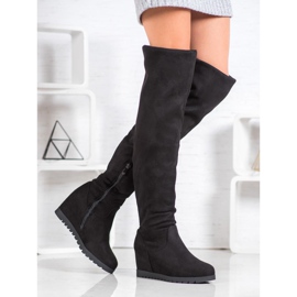 SHELOVET Suede Wedge Boots black 1