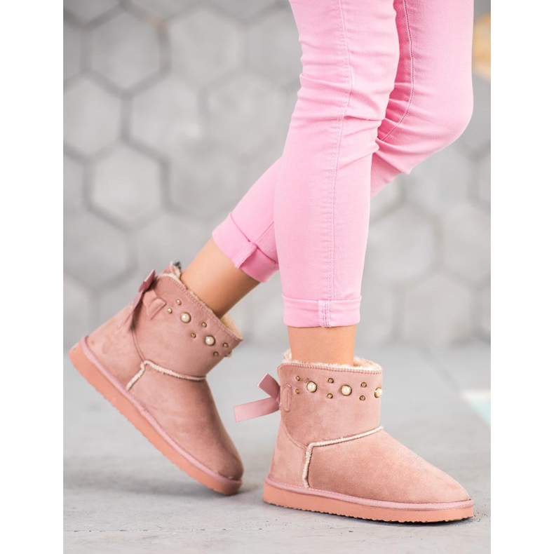 Bella Star Suede Mukluki With Beads pink 2