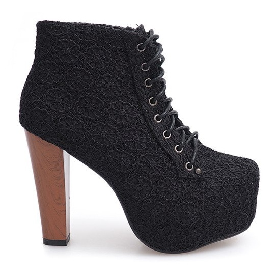 Lace Boots Solid On Heel K764B Black 1
