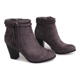 Suede Booties On a Bar Fringes B324 Gray grey 1