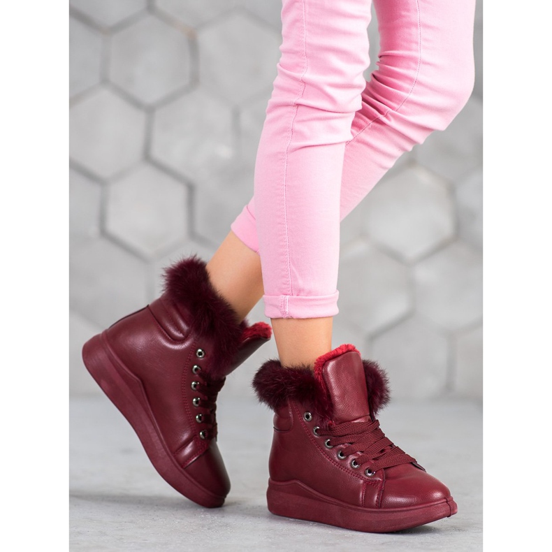 SHELOVET Tied Booties With Fur red 1