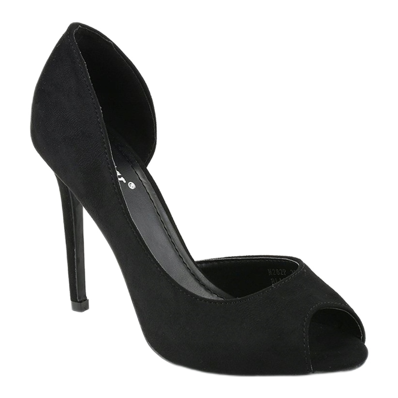 Black asymmetrical suede high heels M282P 1