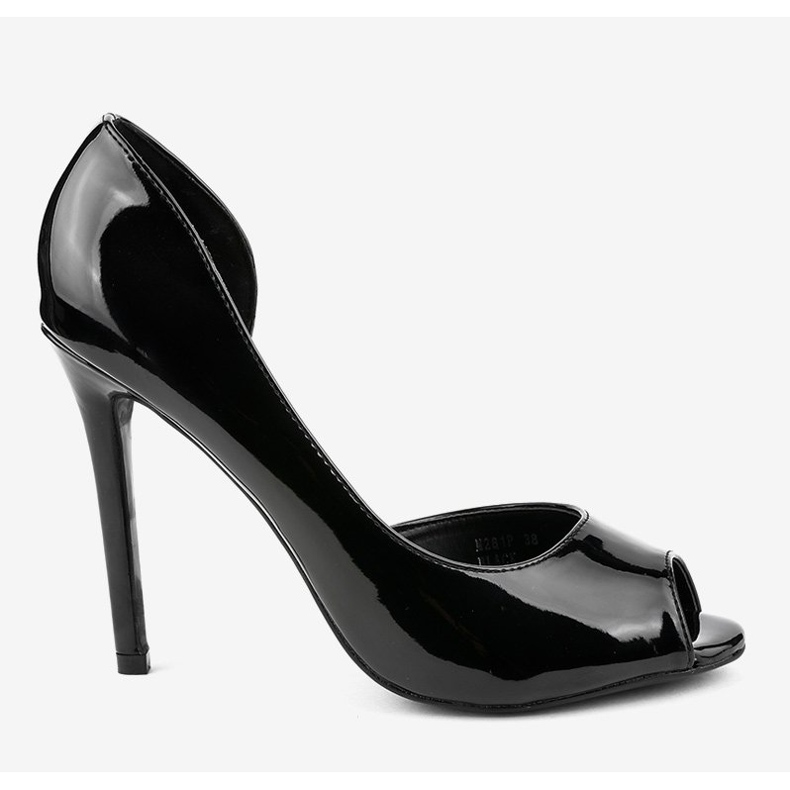 Black asymmetric lacquered heels M281P 2