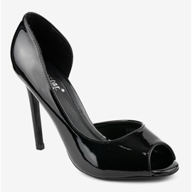 Black asymmetric lacquered heels M281P 1