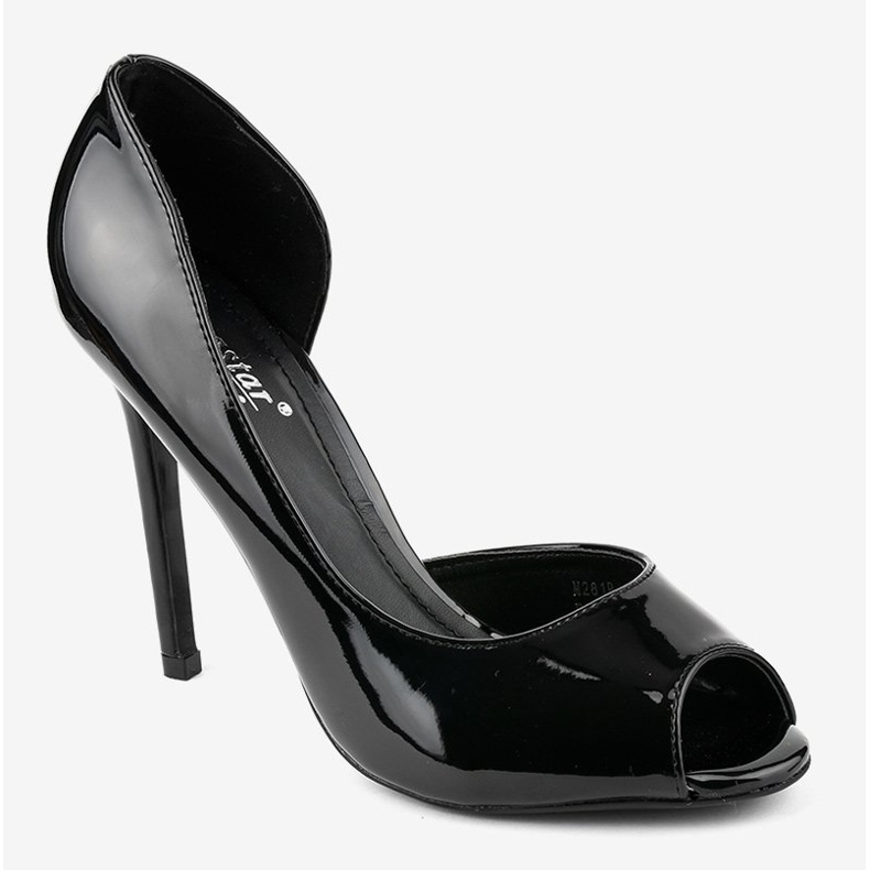 Black asymmetric lacquered heels M281P 1