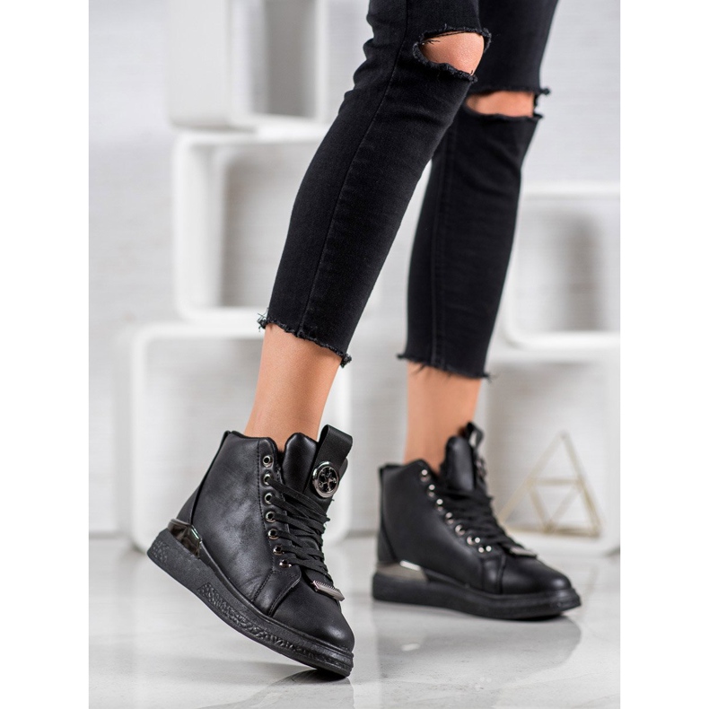 SHELOVET Lace-up boots with glitter black 1