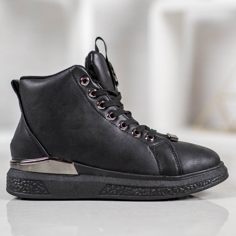 SHELOVET Lace-up boots with glitter black 2