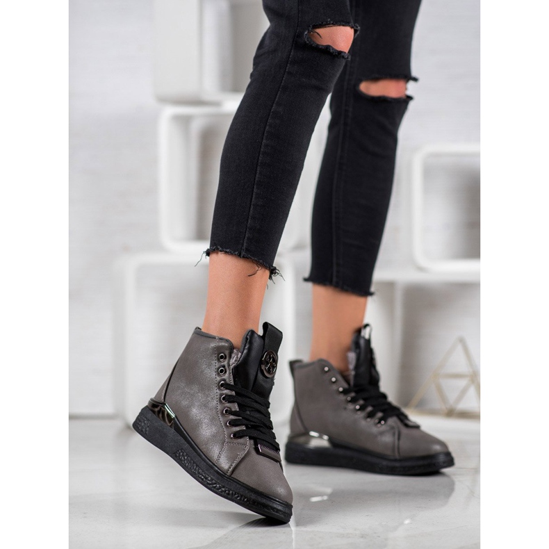 SHELOVET Lace-up boots with glitter grey 1